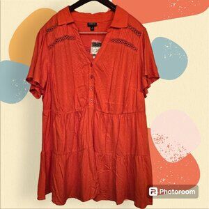 NWT Women's Torrid Grenadine SS Babydoll Tunic Size 1X (14-16} Rayon V-Neck